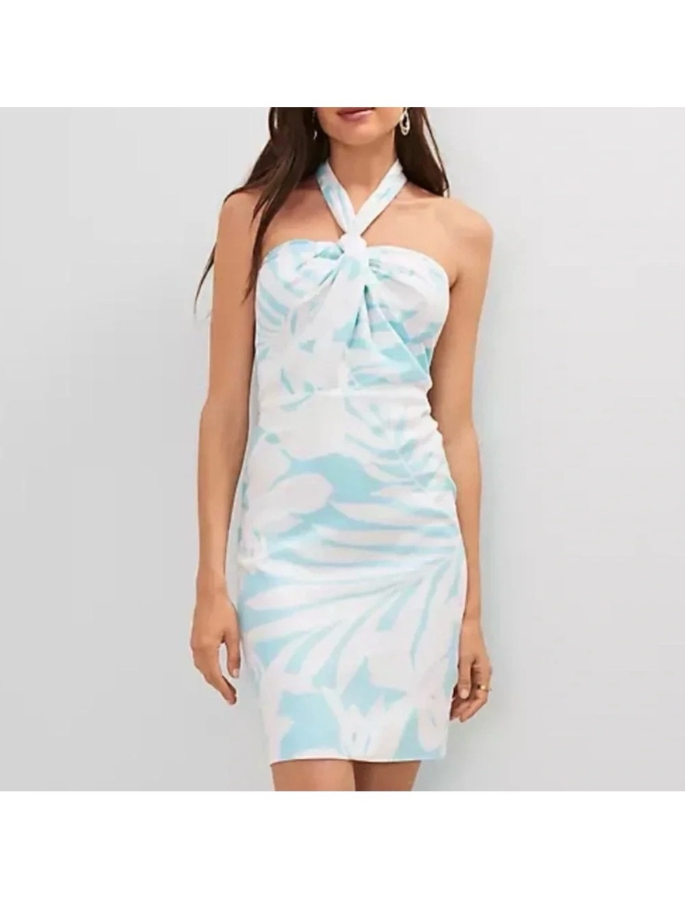 NWT Ann Taylor Blue White Halter Sheath Linen blend dress sz 6